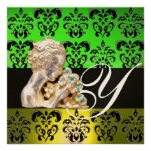 VERT VERT, NOIR, MONOGRAMME BLANC DE BIJOU DE DAMA CARTONS D'INVITATION