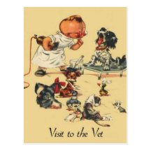 Vétérinaire vintage - visite au vétérinaire carte postale