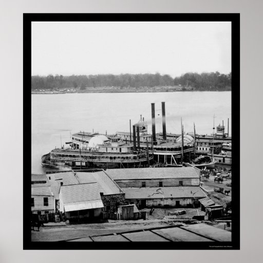 Vicksburg, levée et bateaux à  vapeur 1864 de mill poster