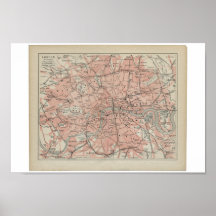 Vieille carte de Londres, 19ème siècle Poster