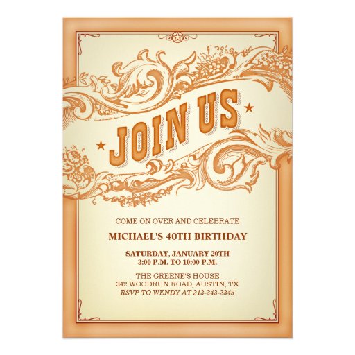 Vieille invitation occidentale authentique de part