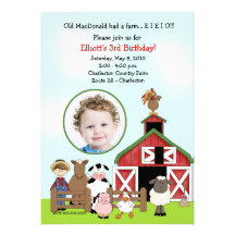 Vieille PHOTO d'anniversaire de basse-cour de ferm Cartons D'invitation