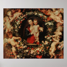 Vierge avec une guirlande des fleurs, c.1618-20 affiche