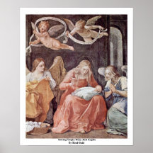 Vierge Marie de couture et anges par Reni Guido Affiche