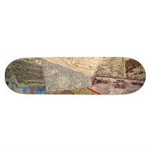 Vieux collage de cartes plateau de skateboard