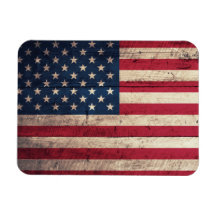 Vieux drapeau américain en bois magnets rectangulaire