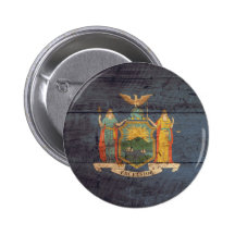 Vieux drapeau en bois de New York ; Badges Avec Agrafe