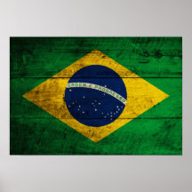 Vieux drapeau en bois du Brésil Poster