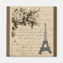 Vieux fleurs et Tour Eiffel français Magnets Pour Réfrigérateur