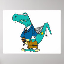 vieux personnage de dessin animé drôle de dinosaur affiche