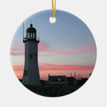 Vieux phare de Scituate au crépuscule Ornement De Noël