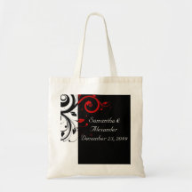Vignes tourbillonnantes noires et rouges sac fourre-tout