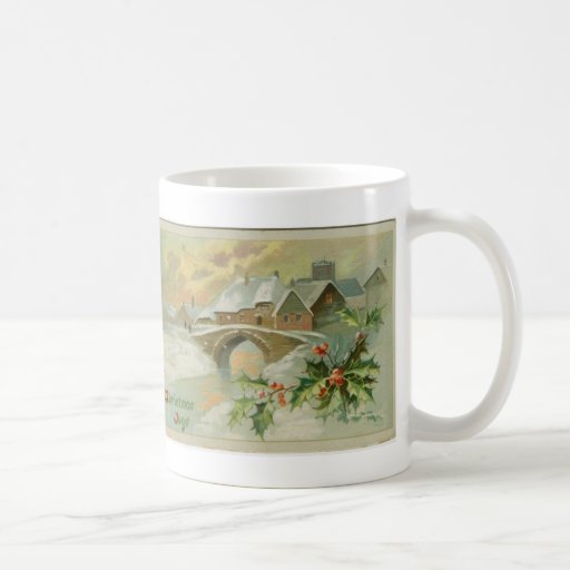 Ville vintage de Noël avec le houx Tasses À Café