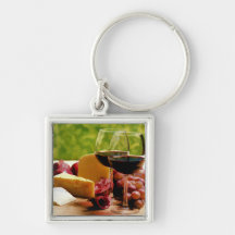 Vin, fromage et fruit de campagne porte-clef