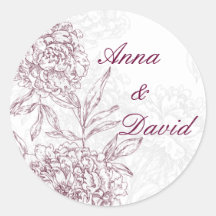 Vin rouge floral d'autocollant de joint de mariage