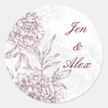 Vin rouge floral d'autocollant de joint de mariage