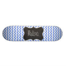 Vintage Chalkboard look, Blue Chevron Pattern Custom Skate Board
