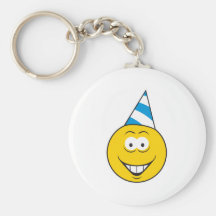 Visage de smiley de chapeau d'anniversaire porte-clefs