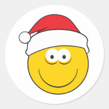 Visage de smiley de chapeau de Père Noël Autocollant Rond