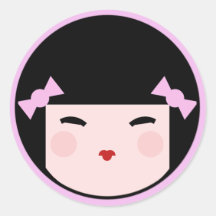 Visage rose de poupée de Kokeshi Adhésifs Ronds