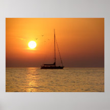 Voile égéenne de coucher du soleil - affiche