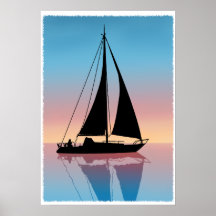 Voiles à la silhouette de coucher du soleil poster