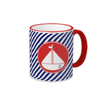 Voilier bleu et rouge mug à café