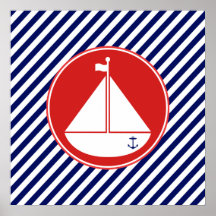 Voilier bleu et rouge poster