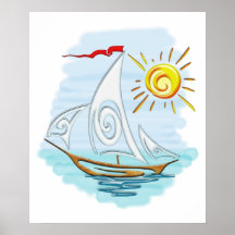 Voilier tribal d'aquarelle de tatouage affiches
