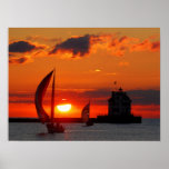 Voiliers à la copie de coucher du soleil posters
