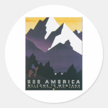 Voir l'accueil de l'Amérique au Montana Autocollant Rond