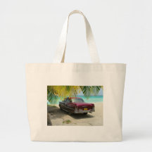 Voiture ancienne en plage du Cuba Sacs De Toile