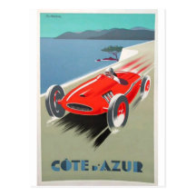 voiture de course rouge d'azur de petite ferme carte postale