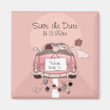 Voiture de fuite rose de jeunes mariés "économies  magnets