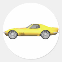 Voiture de sport 1970 de Corvette : Finition jaune Autocollants Ronds