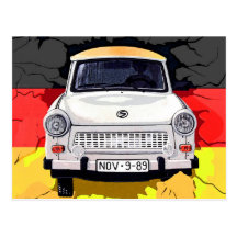 Voiture de Trabant et drapeau allemand, mur de Ber Cartes Postales