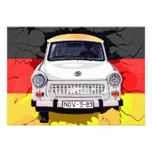 Voiture de Trabant et drapeau allemand, mur de Ber Invitations