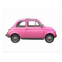Voiture italienne vintage de Fiat 500 roses Carte Postale
