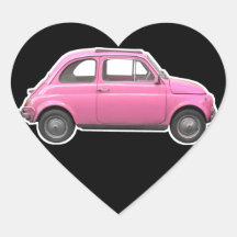Voiture vintage rose d'années '60 de Fiat 500 Cinq Autocollants En Cœur