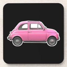 Voiture vintage rose d'années '60 de Fiat 500 Cinq Sous-bock