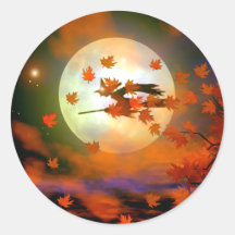 Vol de sorcière de Halloween Adhésif Rond