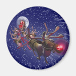 Vol le père noël et Rudolph, renne flairé rouge Magnets Pour Réfrigérateur