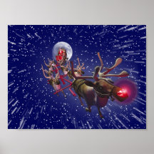 Vol le père noël et Rudolph, renne flairé rouge Affiche