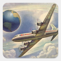 Vol vintage d'avion autour du monde en nuages autocollants