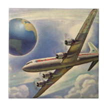 Vol vintage d'avion autour du monde en nuages carreau en céramique