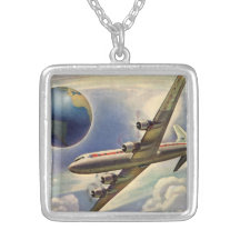 Vol vintage d'avion autour du monde en nuages collier
