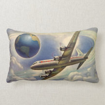 Vol vintage d'avion autour du monde en nuages oreiller