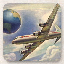 Vol vintage d'avion autour du monde en nuages dessous-de-verre