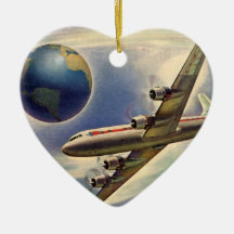 Vol vintage d'avion autour du monde en nuages ornement