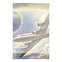 Vol vintage d'avion autour du monde en nuages papier à lettre